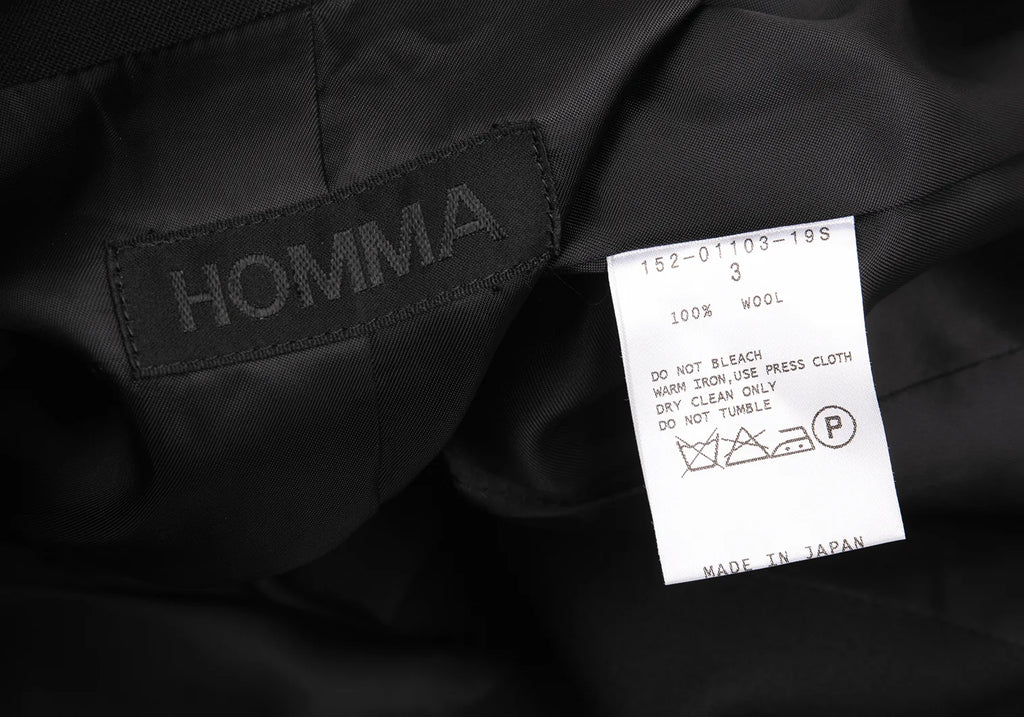 HOMMA JAPAN. Black Gather Hem Design Wool Gaba Jacket