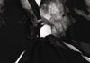 YOHJI YAMAMOTO. LIMI feu JAPAN.  Foil Printed Black Semi-Sheer Poly Dress