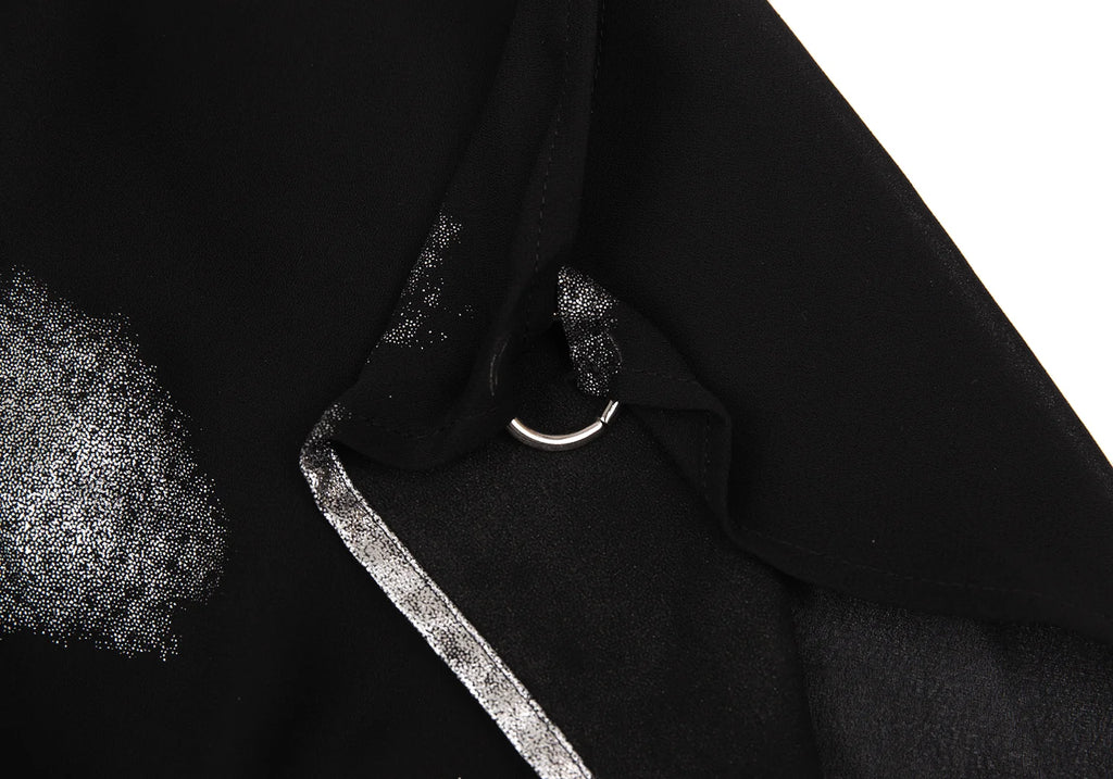 YOHJI YAMAMOTO. LIMI feu JAPAN.  Foil Printed Black Semi-Sheer Poly Dress