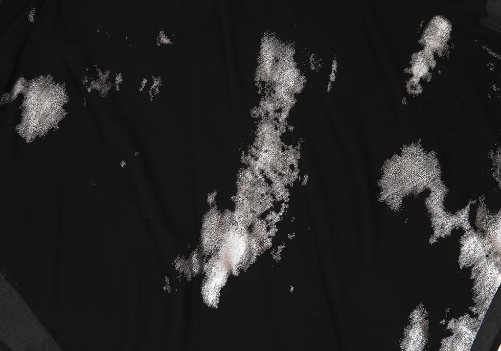 YOHJI YAMAMOTO. LIMI feu JAPAN.  Foil Printed Black Semi-Sheer Poly Dress