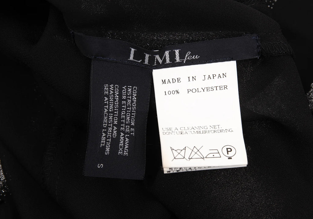YOHJI YAMAMOTO. LIMI feu JAPAN.  Foil Printed Black Semi-Sheer Poly Dress