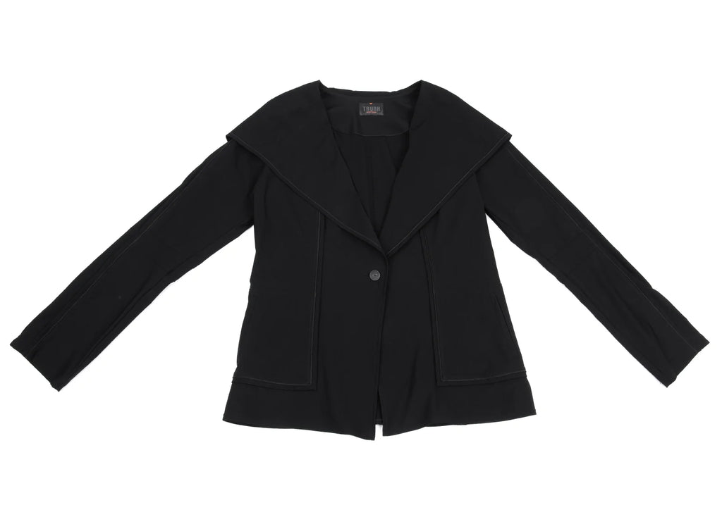 HIROKO KOSHINO TRUNK JAPAN. Black Outseam Nylon Blend Stretch Jacket