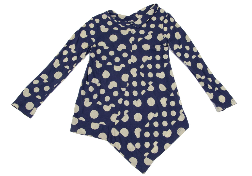 YOHJI YAMAMOTO JAPAN. Y's Blue, Beige Dot Print Asymmetry Tunic Top