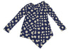 YOHJI YAMAMOTO JAPAN. Y's Blue, Beige Dot Print Asymmetry Tunic Top