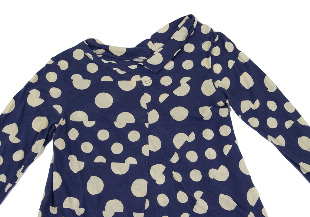 YOHJI YAMAMOTO JAPAN. Y's Blue, Beige Dot Print Asymmetry Tunic Top
