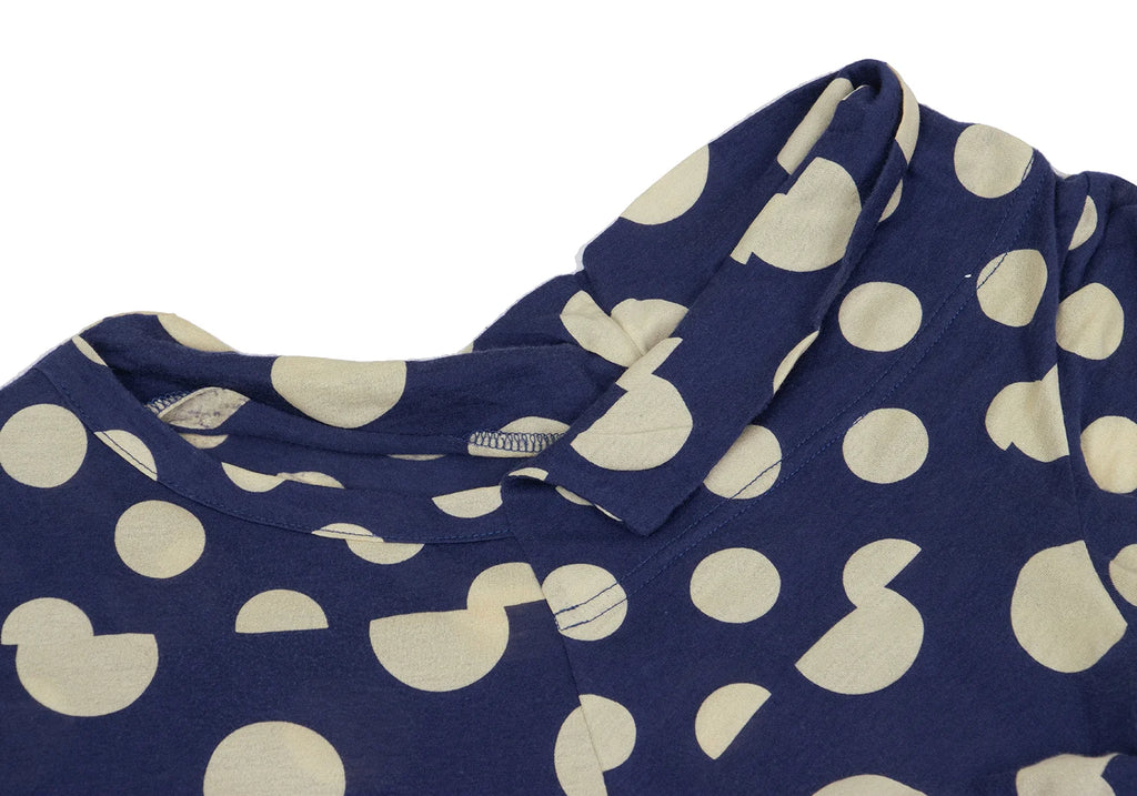 YOHJI YAMAMOTO JAPAN. Y's Blue, Beige Dot Print Asymmetry Tunic Top