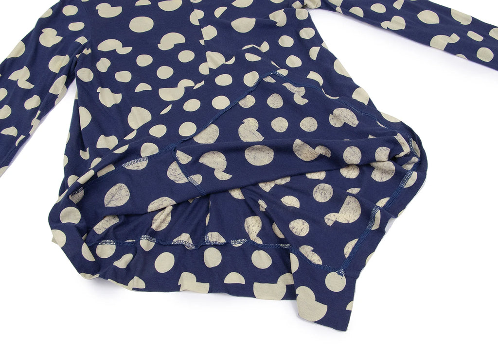 YOHJI YAMAMOTO JAPAN. Y's Blue, Beige Dot Print Asymmetry Tunic Top