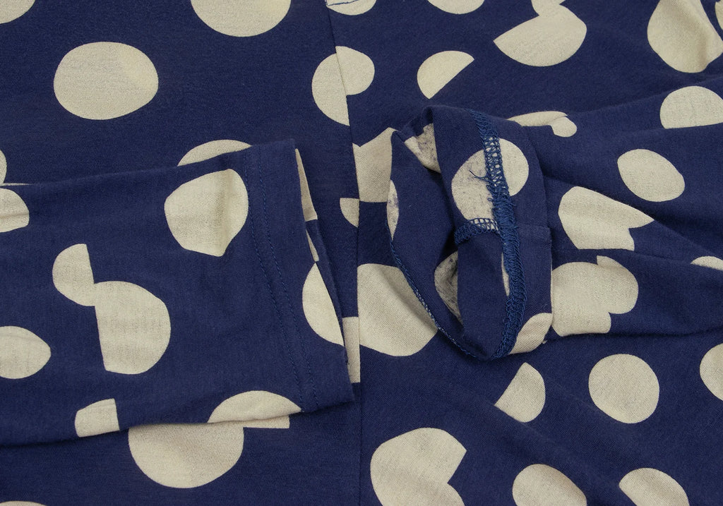 YOHJI YAMAMOTO JAPAN. Y's Blue, Beige Dot Print Asymmetry Tunic Top
