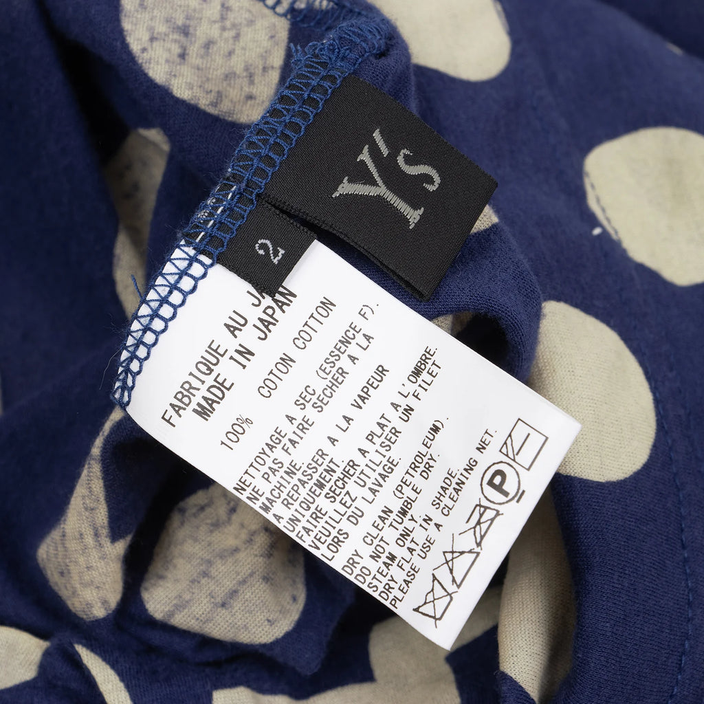 YOHJI YAMAMOTO JAPAN. Y's Blue, Beige Dot Print Asymmetry Tunic Top