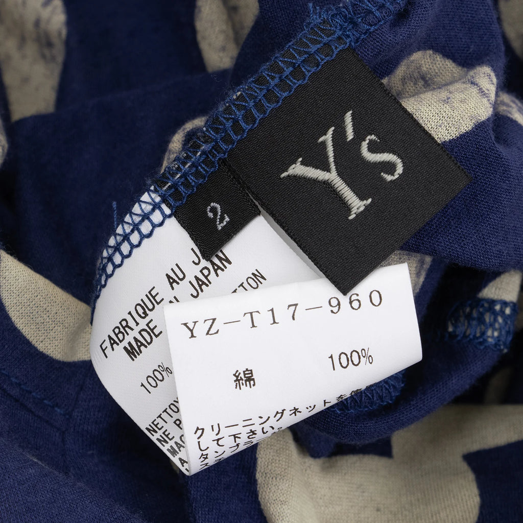 YOHJI YAMAMOTO JAPAN. Y's Blue, Beige Dot Print Asymmetry Tunic Top