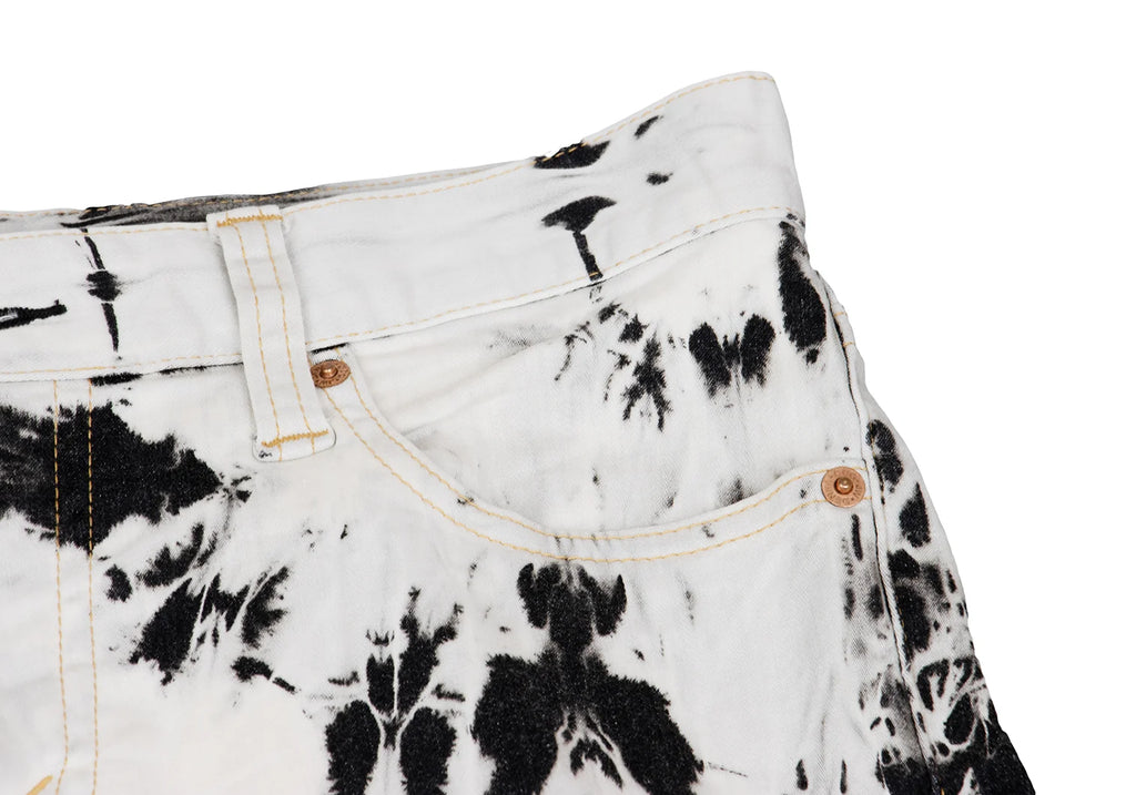 COMME des GARCONS JAPAN. JUNYA WATANABE White, Charcoal, Black Denim Bleach Printed Stretch Slim Pants