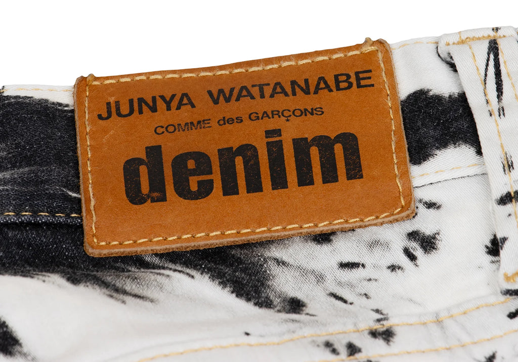 COMME des GARCONS JAPAN. JUNYA WATANABE White, Charcoal, Black Denim Bleach Printed Stretch Slim Pants