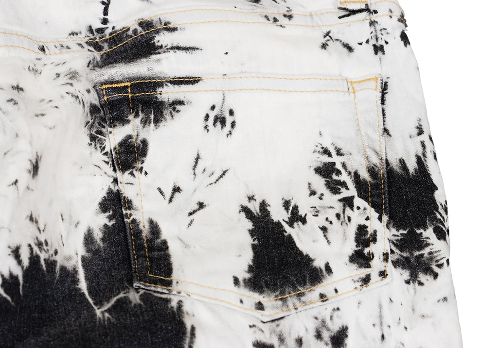COMME des GARCONS JAPAN. JUNYA WATANABE White, Charcoal, Black Denim Bleach Printed Stretch Slim Pants