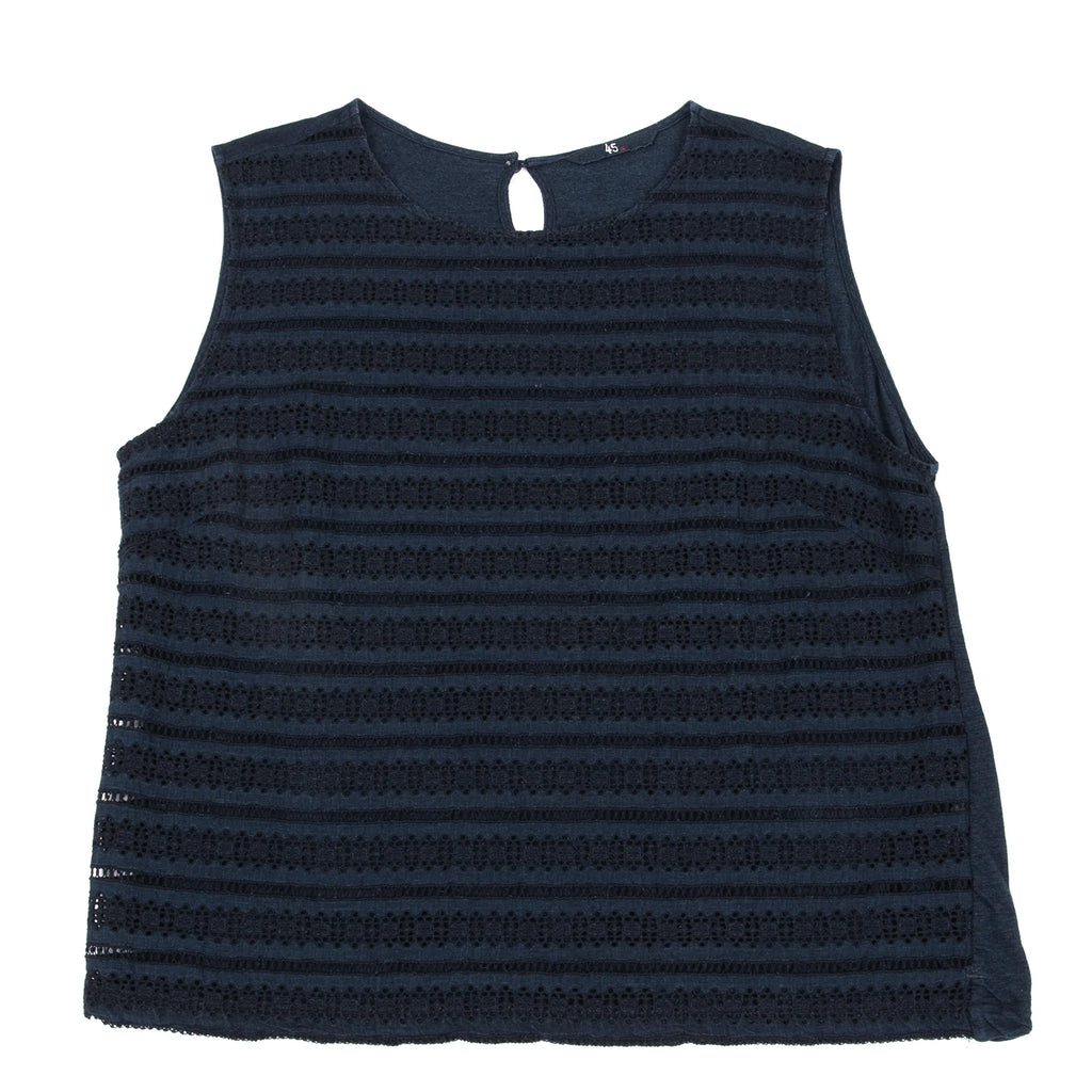 45rpm 45R JAPAN. Navy Front Lace Cotton Sleeveless Top