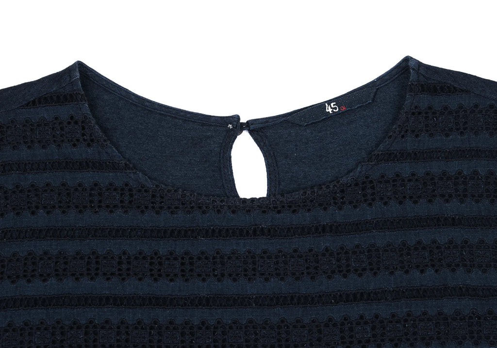 45rpm 45R JAPAN. Navy Front Lace Cotton Sleeveless Top