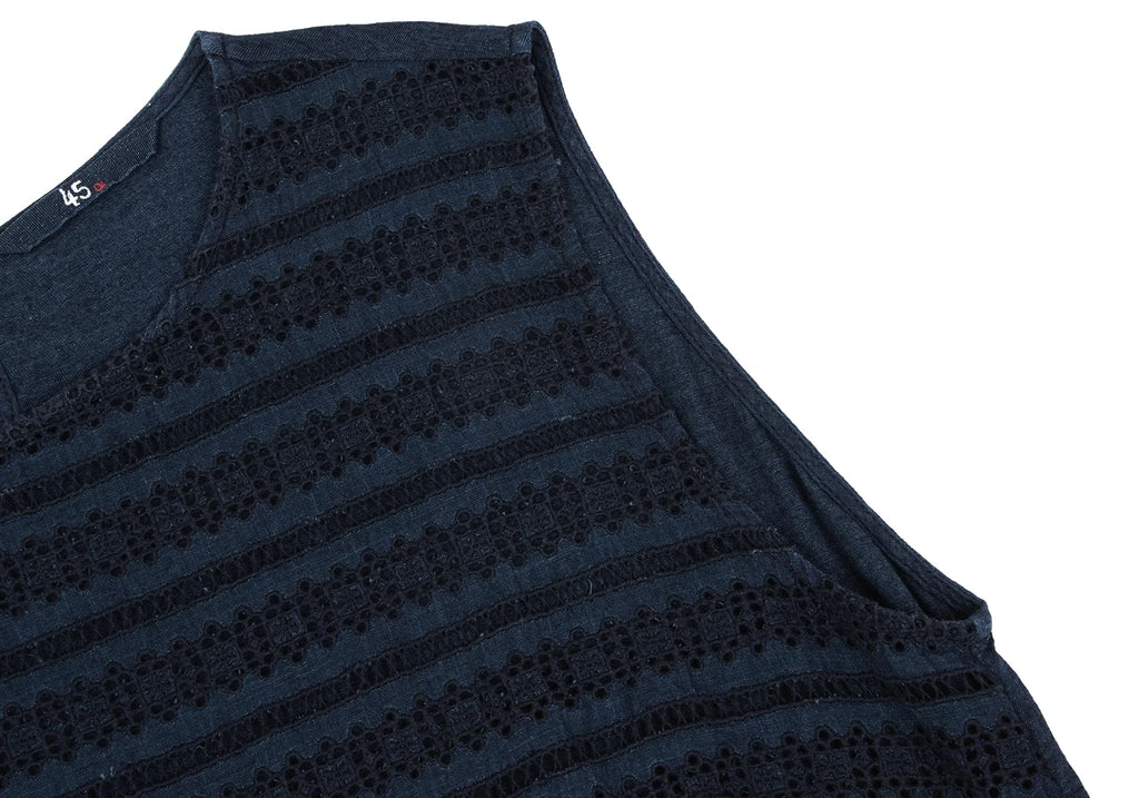 45rpm 45R JAPAN. Navy Front Lace Cotton Sleeveless Top
