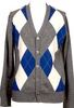 COMME des GARCONS JAPAN. TRICOT. Grey, Blue Wool Argyle Knit Cardigan
