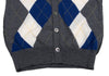 COMME des GARCONS JAPAN. TRICOT. Grey, Blue Wool Argyle Knit Cardigan