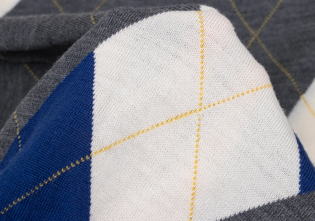 COMME des GARCONS JAPAN. TRICOT. Grey, Blue Wool Argyle Knit Cardigan