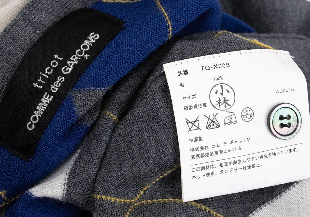 COMME des GARCONS JAPAN. TRICOT. Grey, Blue Wool Argyle Knit Cardigan