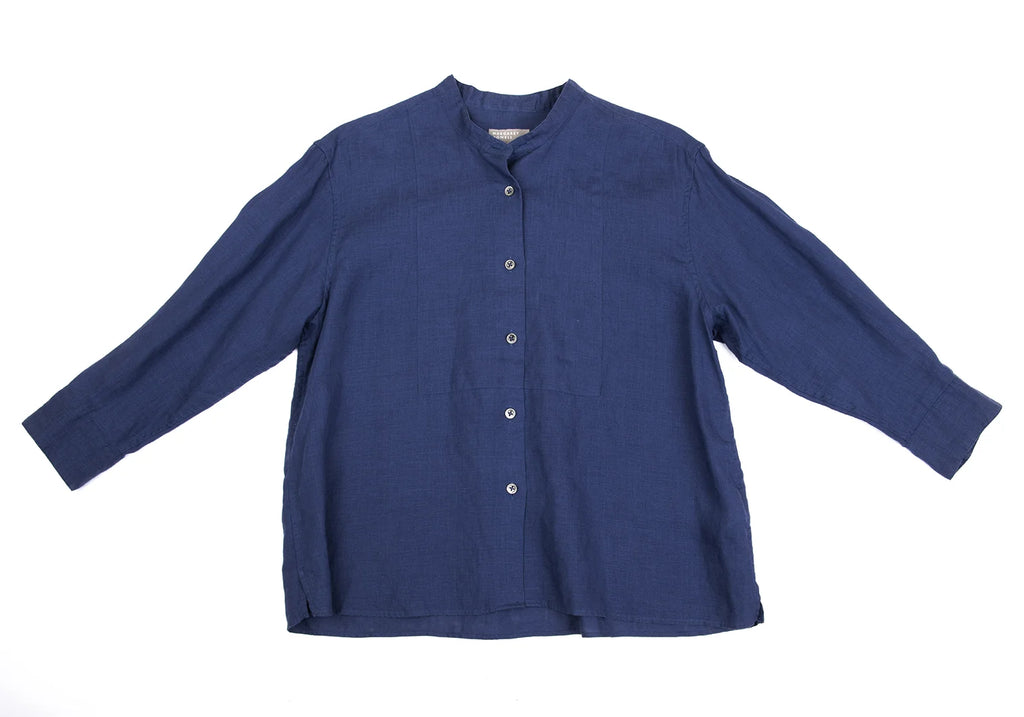 MARGARET HOWELL LONDON/TOKYO. Blue Linen Band Collar Shirt