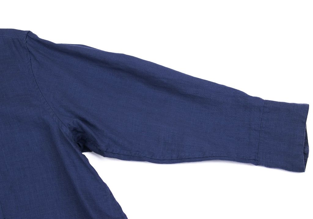 MARGARET HOWELL LONDON/TOKYO. Blue Linen Band Collar Shirt
