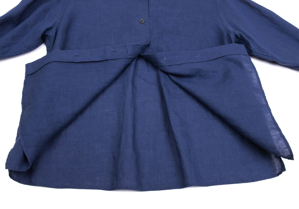 MARGARET HOWELL LONDON/TOKYO. Blue Linen Band Collar Shirt