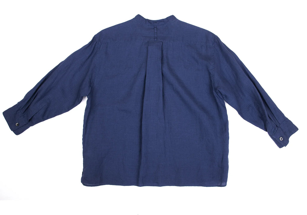MARGARET HOWELL LONDON/TOKYO. Blue Linen Band Collar Shirt