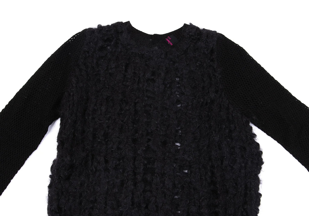 COMME des GARCONS JAPAN. TRICOT. Black Mohair Blend Open Knit Chunky Cardigan Top