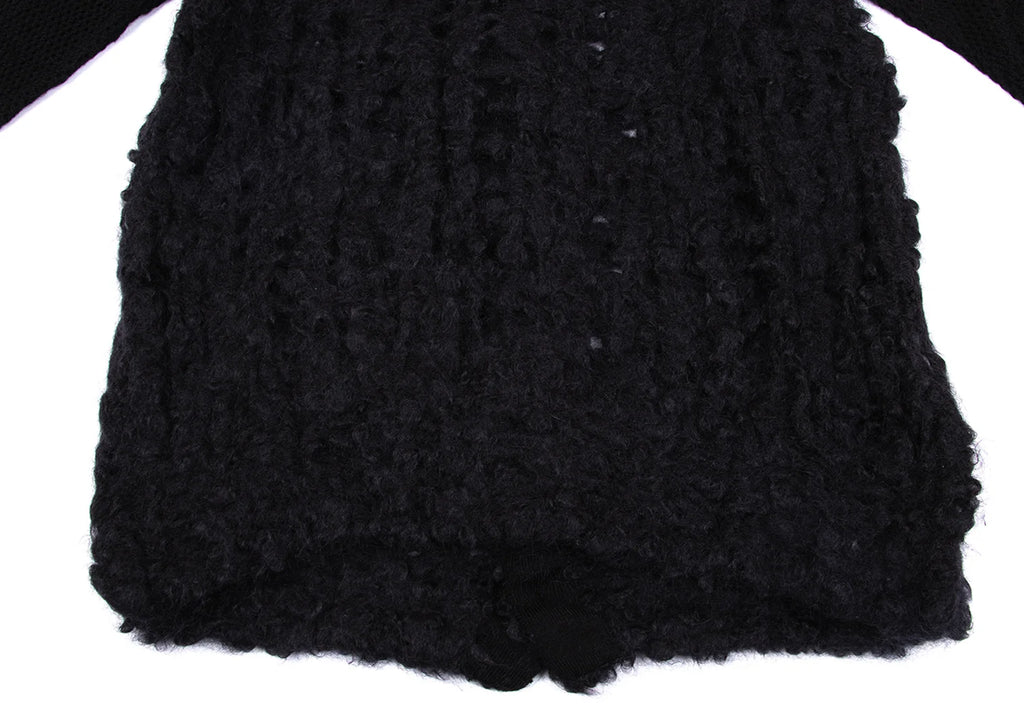 COMME des GARCONS JAPAN. TRICOT. Black Mohair Blend Open Knit Chunky Cardigan Top