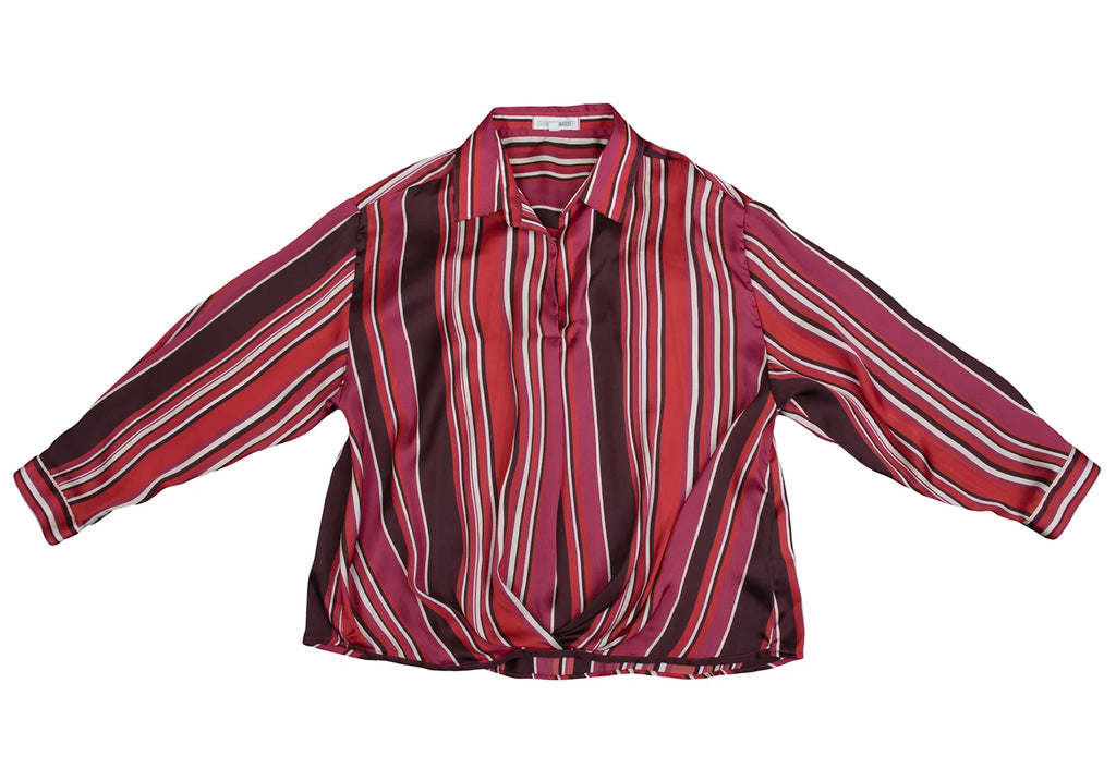 NARACAMICIE JAPAN. Red Poly Stripe Pull Over Blouse