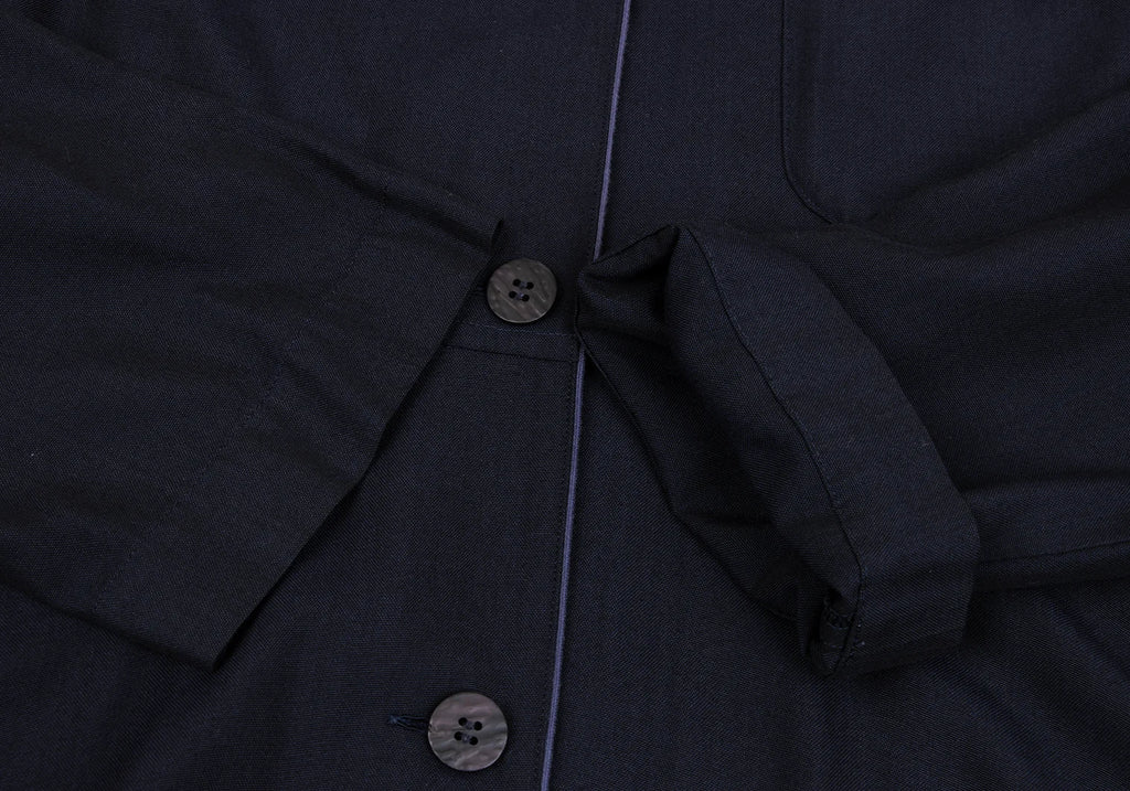 ROMEO GIGLI  ITALY. Navy Piping Rayon Drape Shirt Dress