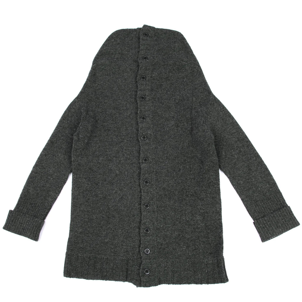 A/T ATSURO TAYAMA.  Grey Open Knit Front and Back Long Cardigan w/Hood
