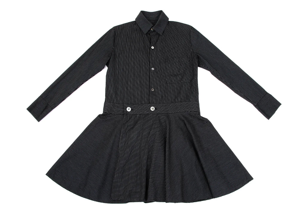 YOHJI YAMAMOTO JAPAN. Y's Black Striped Wrap Design Flare Shirt Dress