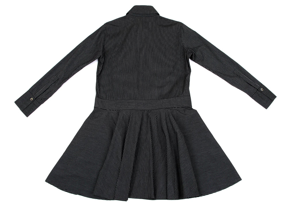 YOHJI YAMAMOTO JAPAN. Y's Black Striped Wrap Design Flare Shirt Dress