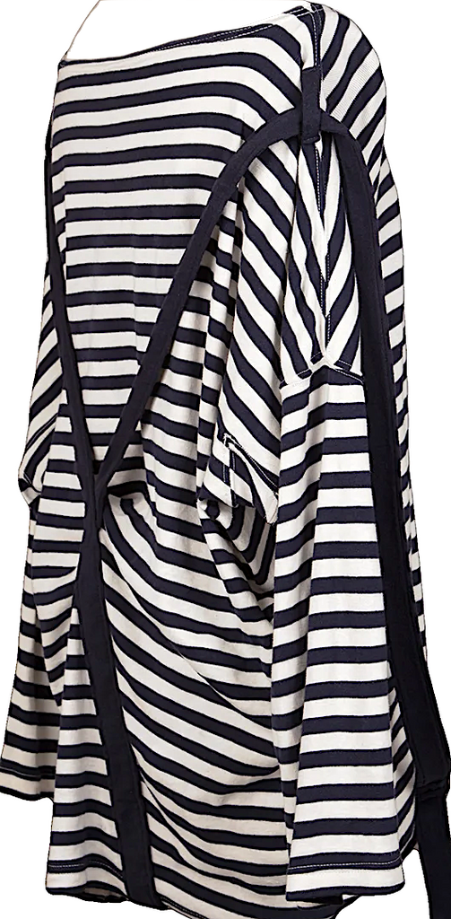 ISSEY MIYAKE JAPAN. mercibeaucoup. Navy/White Stripe Long Sleeves Suspender Design Top