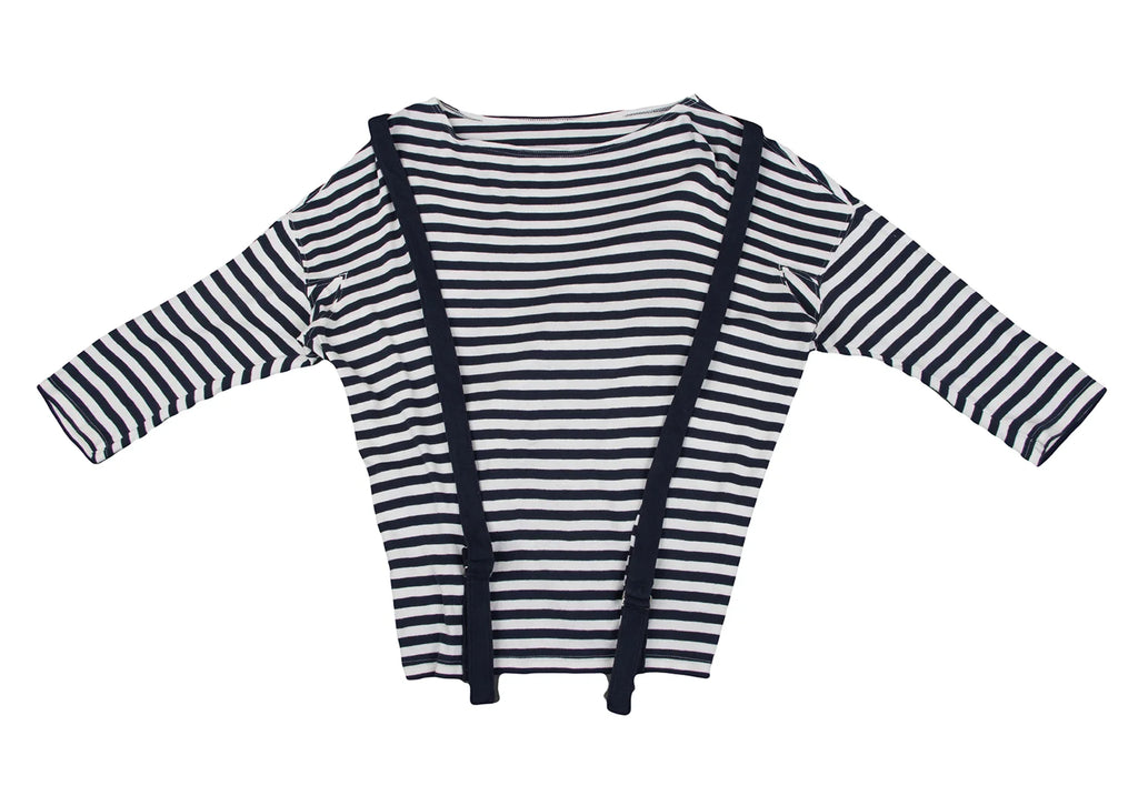 ISSEY MIYAKE JAPAN. mercibeaucoup. Navy/White Stripe Long Sleeves Suspender Design Top