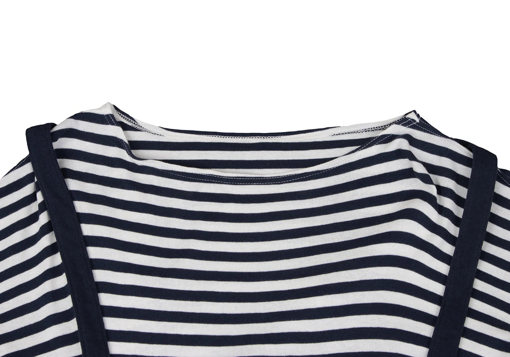 ISSEY MIYAKE JAPAN. mercibeaucoup. Navy/White Stripe Long Sleeves Suspender Design Top