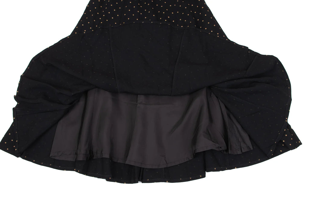 KENZO PARIS. Vintage Black Dot Printed Wool Flare Skirt