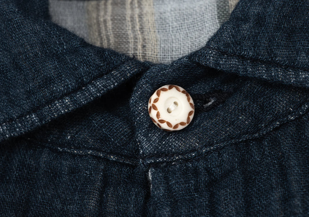 45rpm 45R JAPAN. Navy Striped Indigo Dyed Cotton Gauze Shirt