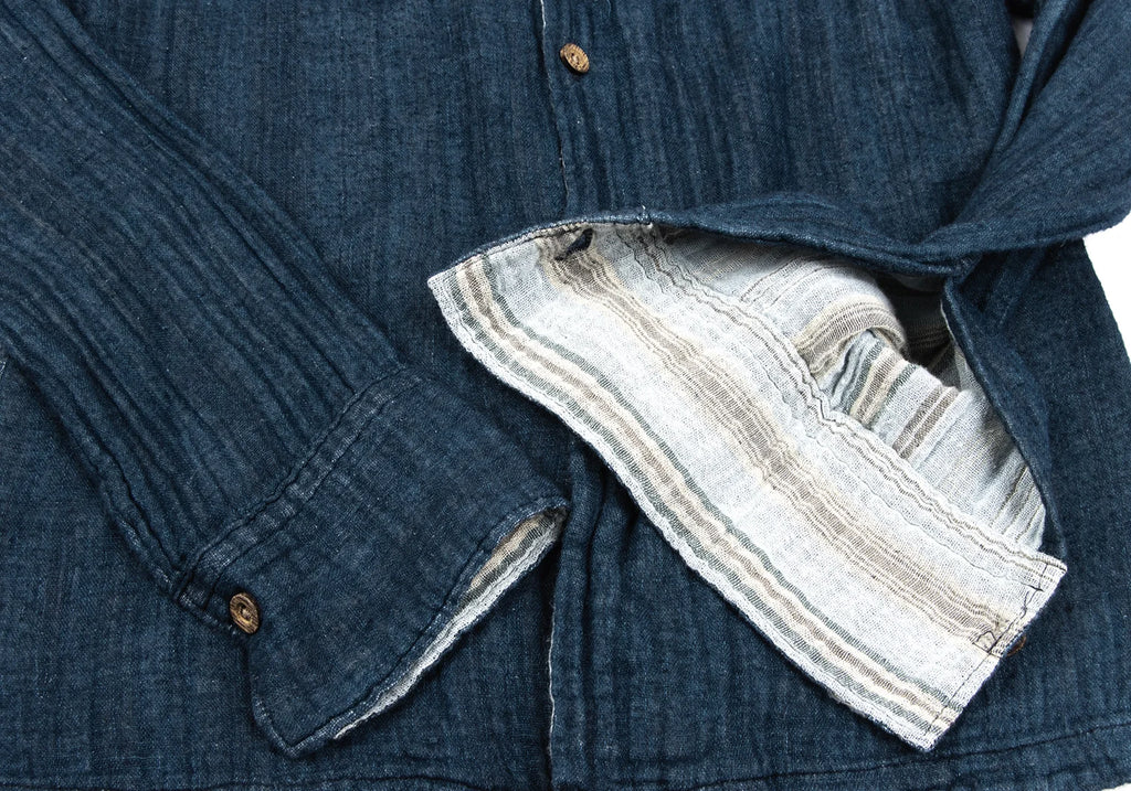 45rpm 45R JAPAN. Navy Striped Indigo Dyed Cotton Gauze Shirt