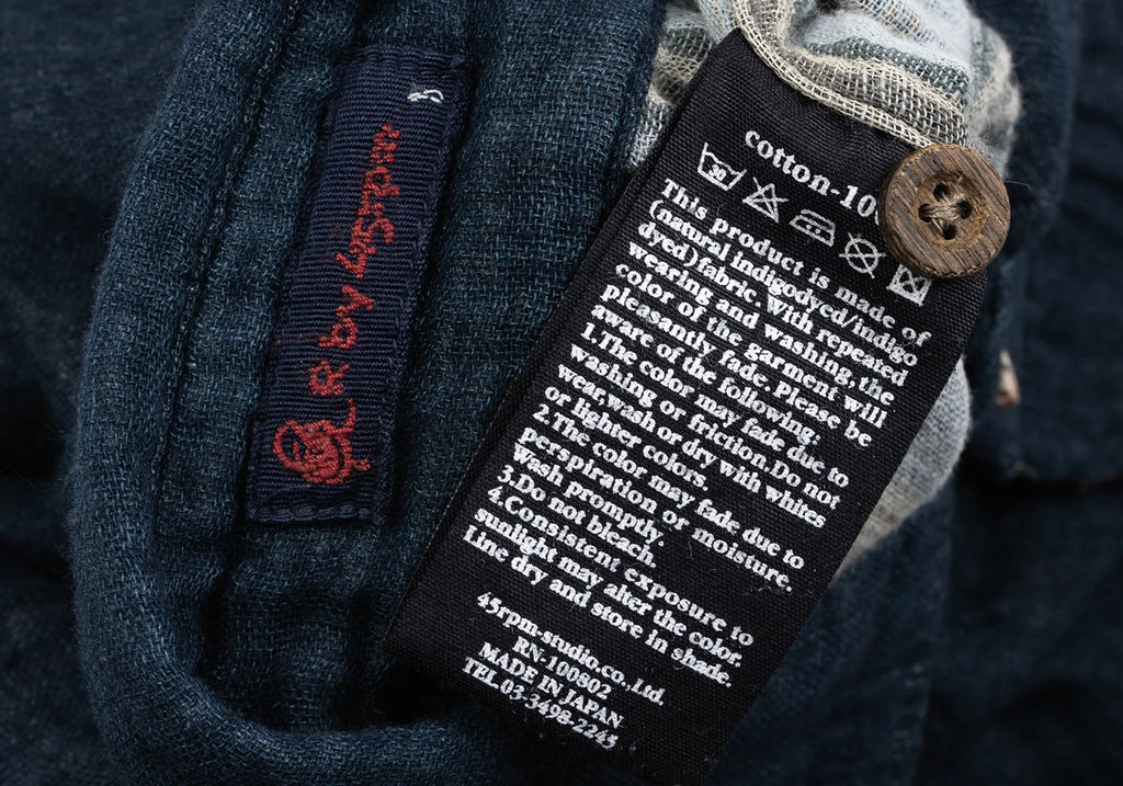 45rpm 45R JAPAN. Navy Striped Indigo Dyed Cotton Gauze Shirt