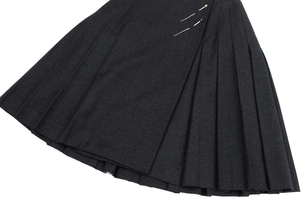 Jean Paul GAULTIER FOR SEPT PREMIERES.  PARIS. Charcoal Color Wool Stretch Pleats Wrap Skirt