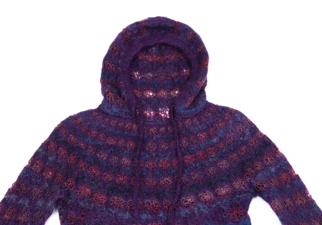 COMME des GARCONS JAPAN. JUNYA WATANABE. Openwork Purple Stripe Knit Hoodie