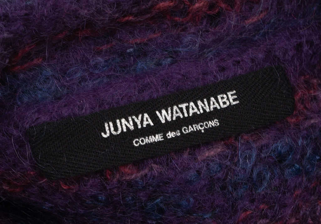 COMME des GARCONS JAPAN. JUNYA WATANABE. Openwork Purple Stripe Knit Hoodie