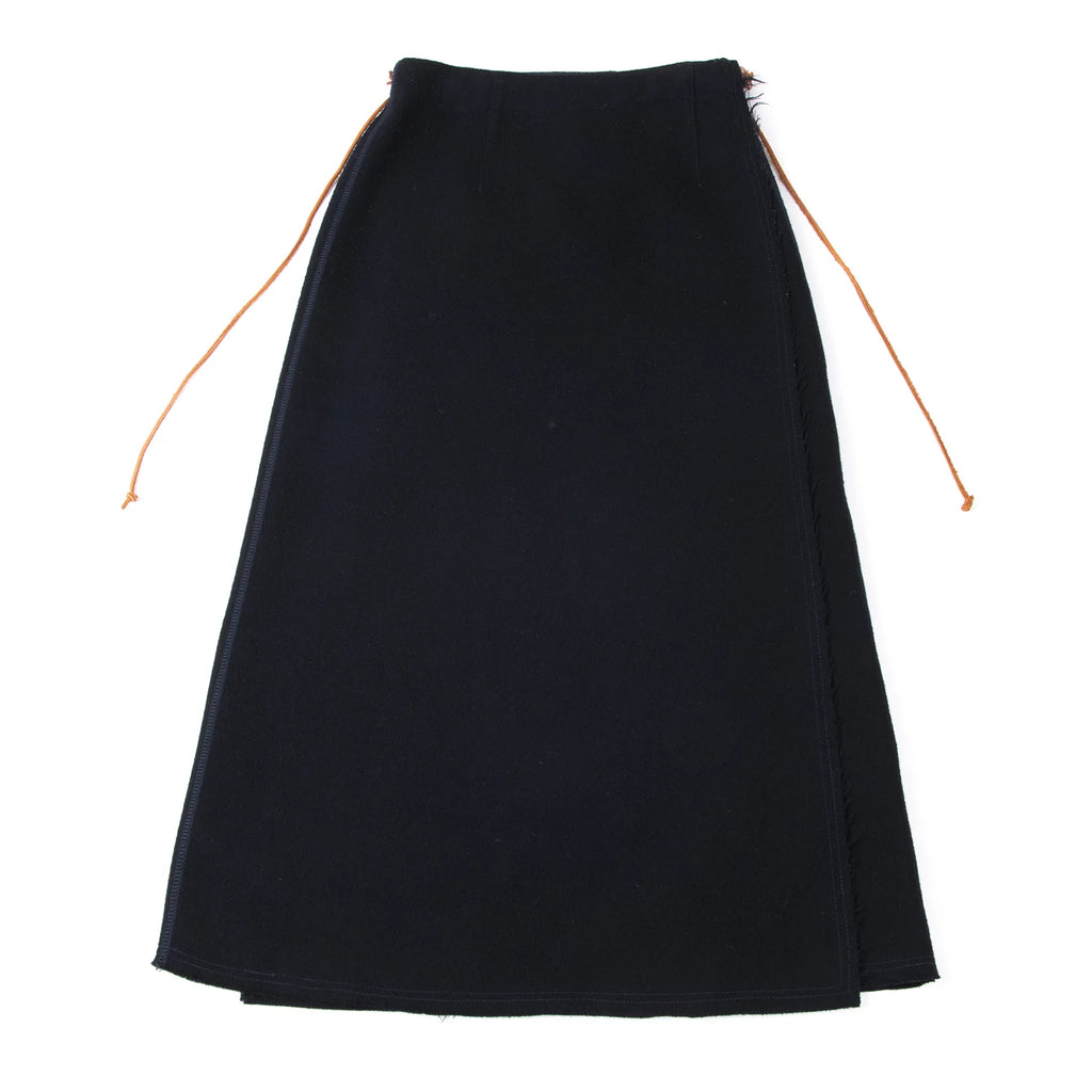 45rpm 45R JAPAN. Navy Wool Cutting Wrap Skirt