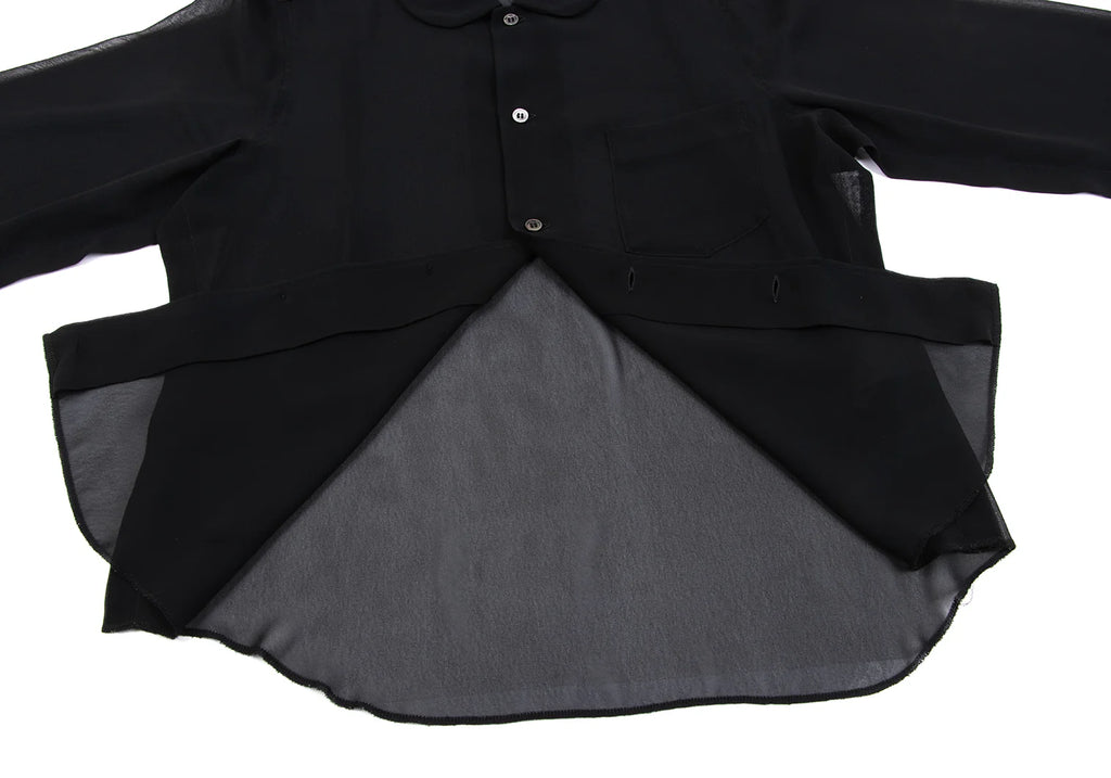 COMME des GARCONS JAPAN. Black Poly Round Collar Semi-Sheer Shirt