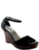 Prada Italy Black Suede Studded Detail Ankle Strap Wood Wedge Heels Size 9.5