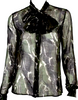 SAINT LAURENT PARIS. 2019 Collection Green & Black Camouflage Print Wool Sheer Pussy Bow Blouse