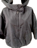 Prada Italy. Black Silk, PolyTech Nylon Hooded Cropped Jacket